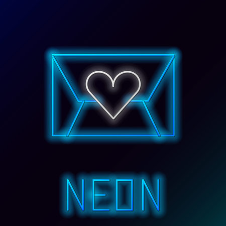 Glowing neon line Envelope with Valentine heart icon isolated on black background. Message love. Letter love and romance. Colorful outline concept. Vectorのイラスト素材