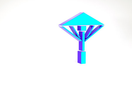 Turquoise Traditional Japanese umbrella from the sun icon isolated on white background. Minimalism concept. 3d illustration 3D renderの写真素材