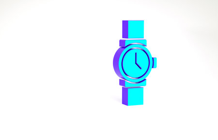 Turquoise Wrist watch icon isolated on white background. Wristwatch icon. Minimalism concept. 3d...