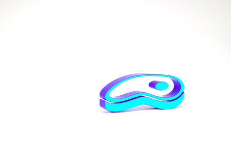 Turquoise Steak meat icon isolated on white background. Minimalism concept. 3d illustration 3D renderの写真素材