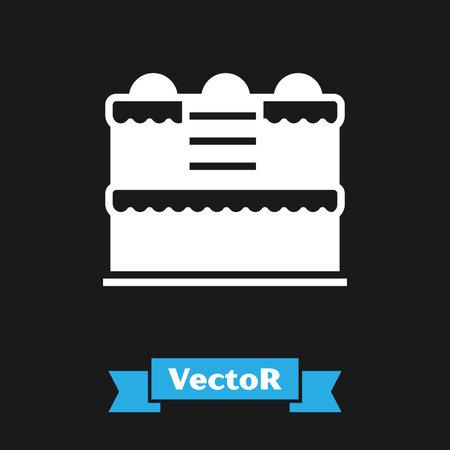 White Cake icon isolated on black background. Happy Birthday. Vectorのイラスト素材