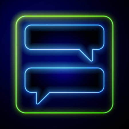 Glowing neon Speech bubble chat icon isolated on blue background. Message icon. Communication or comment chat symbol. Vector Illustrationのイラスト素材