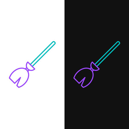 Line Witches broom icon isolated on white and black background. Happy Halloween party. Colorful outline concept. Vectorのイラスト素材