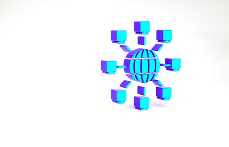 Turquoise Global technology or social network icon isolated on white background. Minimalism concept. 3d illustration 3D renderの写真素材