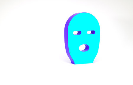 Turquoise Thief mask icon isolated on white background. Bandit mask, criminal man. Minimalism concept. 3d illustration 3D renderの写真素材