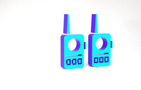 Turquoise Walkie talkie icon isolated on white background. Portable radio transmitter icon. Radio transceiver sign. Minimalism concept. 3d illustration 3D renderの写真素材