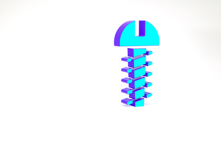 Turquoise Metallic screw icon isolated on white background. Minimalism concept. 3d illustration 3D renderの写真素材