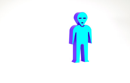Turquoise Alien icon isolated on white background. Extraterrestrial alien face or head symbol. Minimalism concept. 3d illustration 3D render.の写真素材