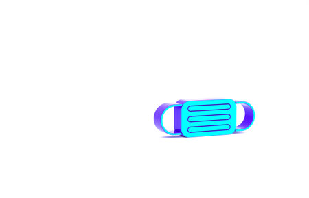 Turquoise Medical protective mask icon isolated on white background. Minimalism concept. 3d illustration 3D render.の写真素材