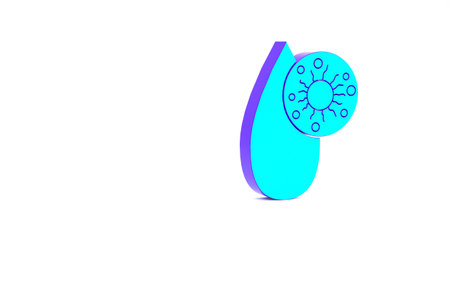 Turquoise Blood test and virus molecule coronavirus icon isolated on white background. Coronavirus, COVID-19. 2019-nCoV. Minimalism concept. 3d illustration 3D render.の写真素材