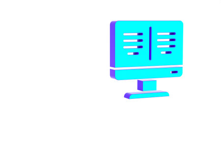 Turquoise Online book on monitor icon isolated on white background. Internet education concept, e-learning resources. Minimalism concept. 3d illustration 3D render.の写真素材