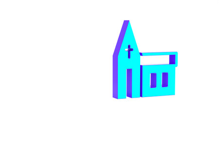 Turquoise Church building icon isolated on white background. Christian Church. Religion of church. Minimalism concept. 3d illustration 3D renderの写真素材