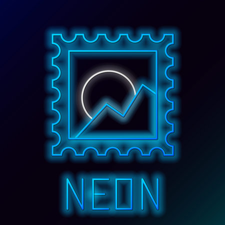 Glowing neon line Picture landscape icon isolated on black background. Colorful outline concept. Vectorのイラスト素材