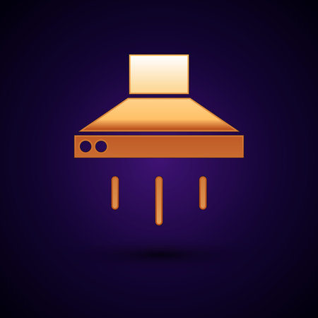 Gold Kitchen extractor fan icon isolated on black background. Cooker hood. Kitchen exhaust. Household appliance. Vectorのイラスト素材