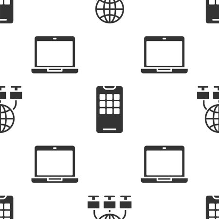 Set Computer network, Mobile phone and Laptop on seamless pattern. Vectorのイラスト素材