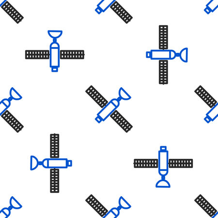 Line Satellite icon isolated seamless pattern on white background. Colorful outline concept. Vectorのイラスト素材