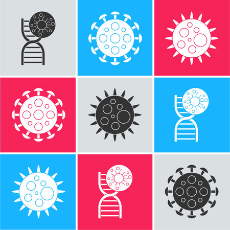 Set DNA symbol and virus, Virus and Virus icon. Vectorのイラスト素材