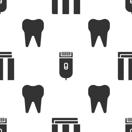 Set Towel stack, Electrical hair clipper or shaver and Tooth on seamless pattern. Vectorのイラスト素材