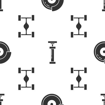 Set Car brake disk with caliper, Car air pump and Chassis car on seamless pattern. Vectorのイラスト素材