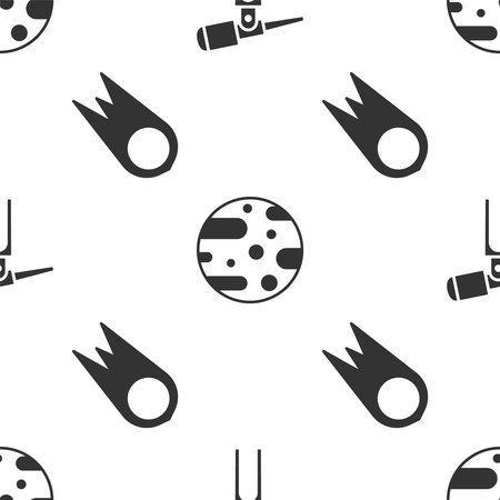 Set Telescope, Planet Mars and Comet falling down fast on seamless pattern. Vectorのイラスト素材