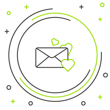 Line Envelope with Valentine heart icon isolated on white background. Message love. Letter love and romance. Colorful outline concept. Vectorのイラスト素材