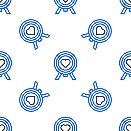 Line Heart in the center of darts target aim icon isolated seamless pattern on white background. Valentines day. Colorful outline concept. Vectorのイラスト素材