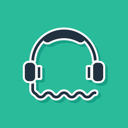 Blue Headphones icon isolated on green background. Support customer service, hotline, call center, faq, maintenance. Vector Illustrationのイラスト素材