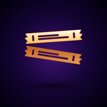Gold Sugar stick packets icon isolated on black background. Blank individual package for bulk food products as coffee, salt, spices. Vectorのイラスト素材