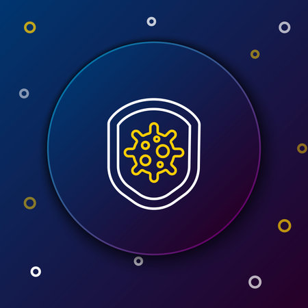 Line Shield protecting from virus, germs and bacteria icon isolated on blue background. Immune system concept. Corona virus 2019-nCoV. Colorful outline concept. Vectorのイラスト素材