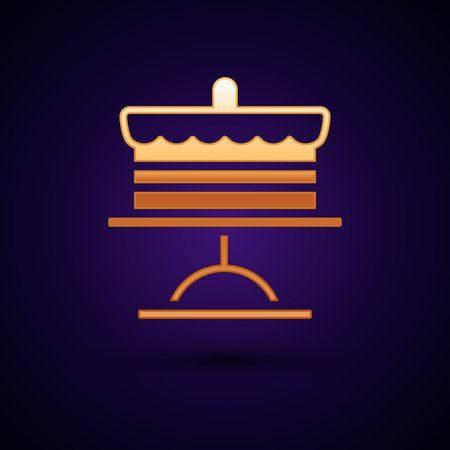 Gold Cake on plate icon isolated on black background. Happy Birthday. Vectorのイラスト素材