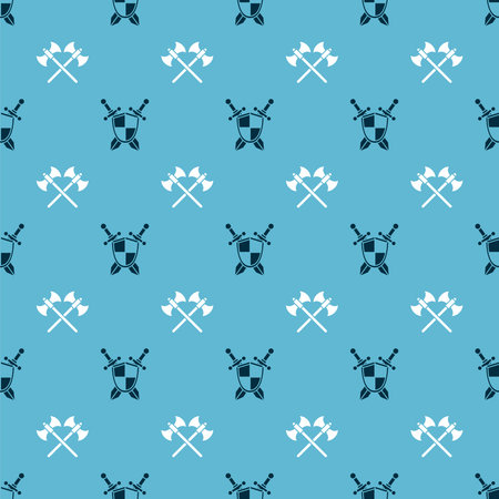 Set Medieval shield with crossed swords and Crossed medieval axes on seamless pattern. Vectorのイラスト素材