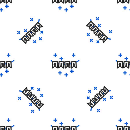 Line Carnival garland with flags icon isolated seamless pattern on white background. Party pennants for birthday celebration, festival and fair decoration. Colorful outline concept. Vectorのイラスト素材
