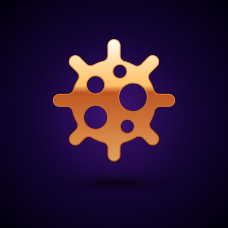 Gold Virus icon isolated on black background. Corona virus 2019-nCoV. Bacteria and germs, cell cancer, microbe, fungi. Vectorのイラスト素材