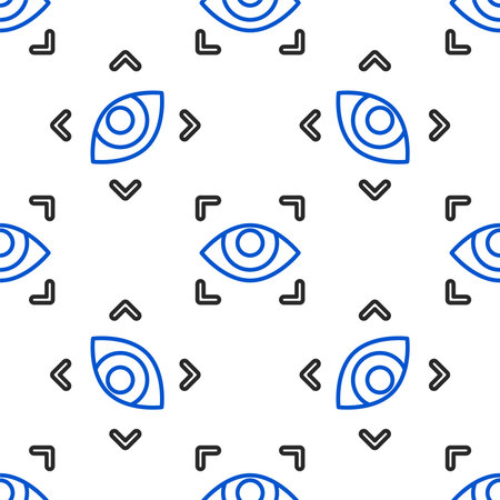 Line Eye scan icon isolated seamless pattern on white background. Scanning eye. Security check symbol. Cyber eye sign. Colorful outline concept. Vectorのイラスト素材
