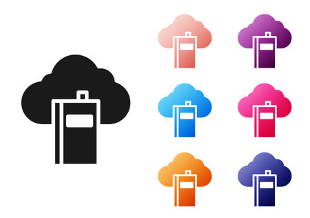 Black Cloud or online library icon isolated on white background. Internet education or distance training. Set icons colorful. Vector Illustrationのイラスト素材