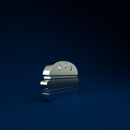 Silver Burger icon isolated on blue background. Hamburger icon. Cheeseburger sandwich sign. Fast food menu. Minimalism concept. 3d illustration 3D renderの写真素材