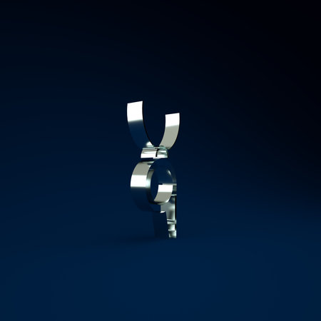 Silver Whistle icon isolated on blue background. Referee symbol. Fitness and sport sign. Minimalism concept. 3d illustration 3D renderの写真素材