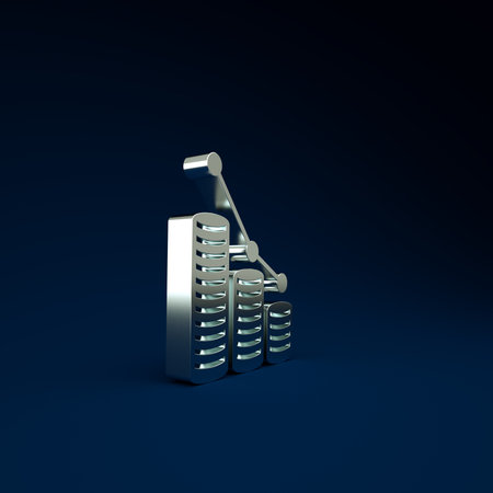 Silver chart infographic and coin icon isolated on blue background. Chart sign. Minimalism concept. 3d illustration 3D renderの写真素材