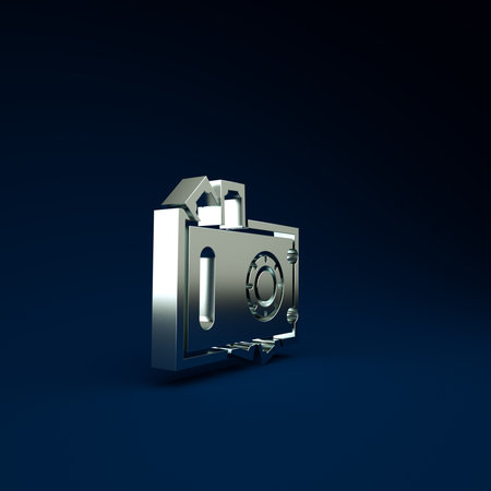 Silver Safe and money icon isolated on blue background. The door safe a bank vault with a combination lock. Reliable Data Protection. Minimalism concept. 3d illustration 3D renderの写真素材