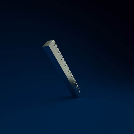 Silver Ruler icon isolated on blue background. Straightedge symbol. Minimalism concept. 3d illustration 3D renderの写真素材