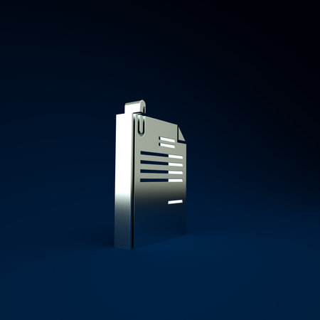 Silver File document and paper clip icon isolated on blue background. Checklist icon. Business concept. Minimalism concept. 3d illustration 3D renderの写真素材