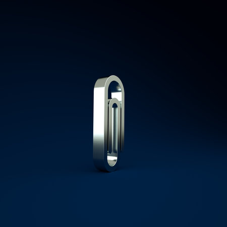 Silver Paper clip icon isolated on blue background. Minimalism concept. 3d illustration 3D renderの写真素材