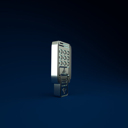 Silver POS terminal with printed reciept and confirms the payment by smartphone icon isolated on...
