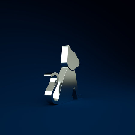 Silver Cat icon isolated on blue background. Minimalism concept. 3d illustration 3D renderの写真素材