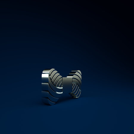 Silver Sewing thread on spool icon isolated on blue background. Yarn spool. Thread bobbin. Minimalism concept. 3d illustration 3D renderの写真素材