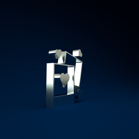 Silver Two blanks photo frames and hearts icon isolated on blue background. Valentines Day symbol. Minimalism concept. 3d illustration 3D renderの写真素材