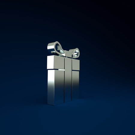 Silver Gift box icon isolated on blue background. Minimalism concept. 3d illustration 3D renderの写真素材