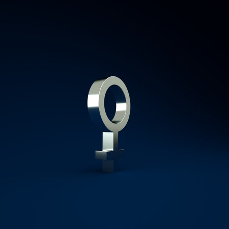 Silver Female gender symbol icon isolated on blue background. Venus symbol. The symbol for a female organism or woman. Minimalism concept. 3d illustration 3D renderの写真素材