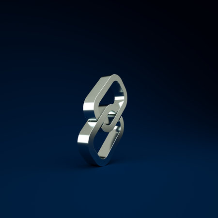 Silver Chain link icon isolated on blue background. Link single. Hyperlink chain symbol. Minimalism concept. 3d illustration 3D renderの写真素材