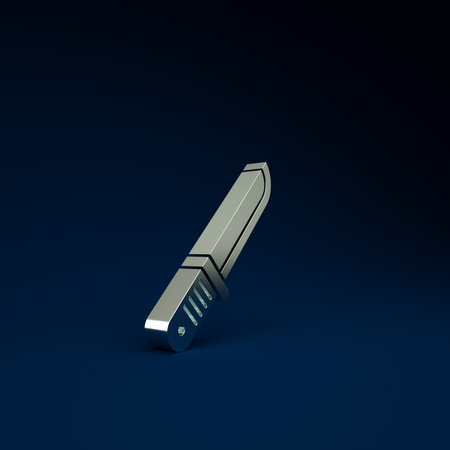 Silver Hunter knife icon isolated on blue background. Army knife. Minimalism concept. 3d illustration 3D renderの写真素材